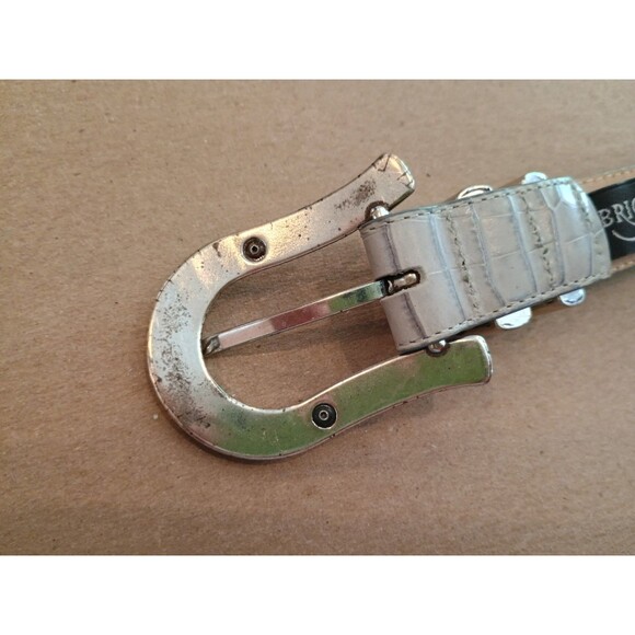Brighton Ladies Medium 36" Long Off White Grayish Leather Embossed Silver Belt - Picture 6 of 7